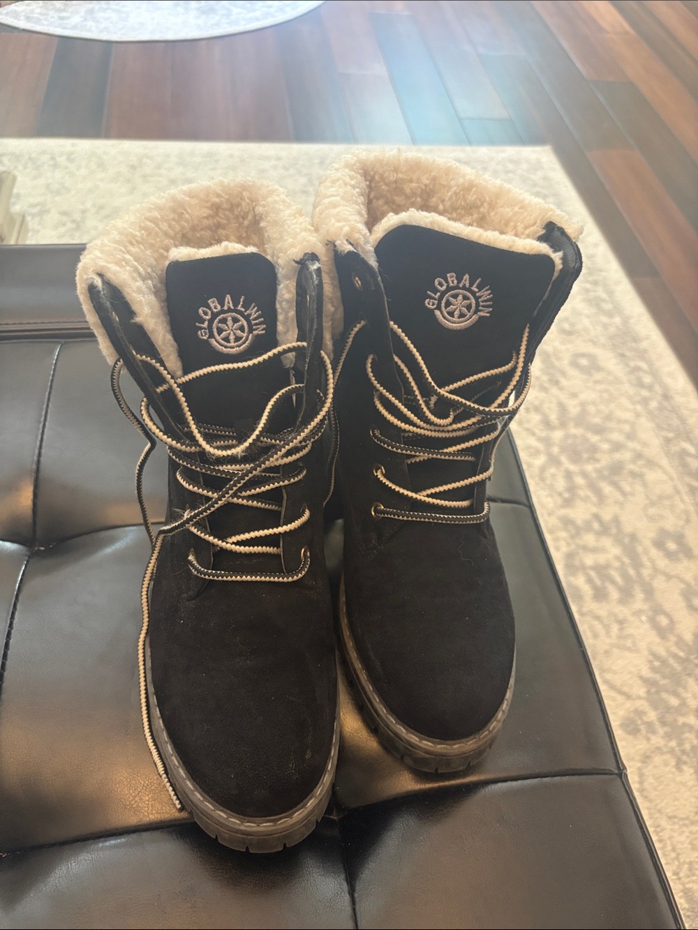 GLOBALWIN Black Suede Shearling-Lined Lace-Up Boots
